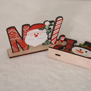 Festive wooden NOEL Santa snowman desktop ornament for Christmas holiday decoration