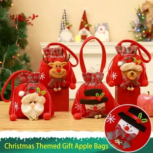 Sacs cadeaux de Noël à cordon avec motifs 3D de Père Noël renne bonhomme de neige et ours