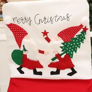 Festive Christmas gnome chair cover with white plush and merry Christmas embroidery