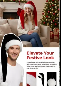 Detailed view of the extra-long plush Santa hat showing soft material and festive style.