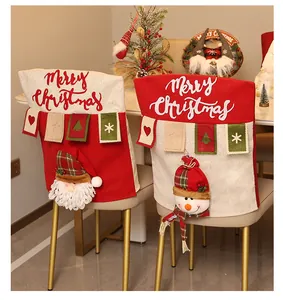 Juego de 2 fundas navideñas para sillas con muñecos 3D de Papá Noel y muñeco de nieve.