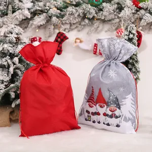 Juego de bolsas de regalo de Navidad con cordón y estampado de gnomos para dulces