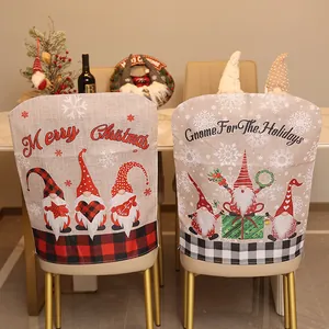 Christmas Gnome Plaid Chair Covers Non-woven Faceless Santa Back Covers For Festive Home Dining Party Decorations