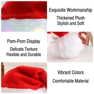 Gorro de Papá Noel de felpa brillante con luces LED de colores y piel sintética