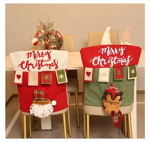Fundas de sillas de Navidad festivas con muñecos 3D de Papá Noel y reno para comedor