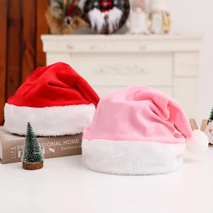 Kristal Superzachte Stof Kerstmuts Voor Volwassenen Pluche Feestelijke Kerstman Muts Met Pompon Witte Rand Decoratie