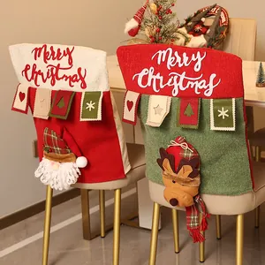 Fundas navideñas para sillas con diseños 3D de Papá Noel y reno para el comedor