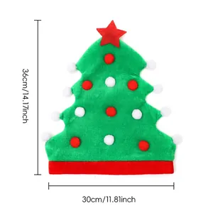 Kreativer Plüsch-Weihnachtsbaumhut für Partys, Abmessungen 36 cm Höhe und 30 cm Breite.