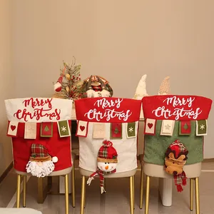 Juego de 3 fundas navideñas para sillas con muñecos 3D de Papá Noel, muñeco de nieve y reno