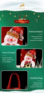 Détails du sac de Noël bonhomme de neige en flanelle douce avec une longue poignée