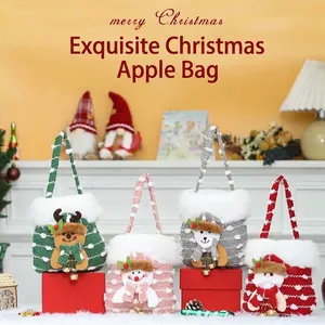 Christmas Gift Bag Santa Claus Snowman Reindeer Pattern Handheld Candy Apple Packing Bag Holiday Party Decor Packaging Pouch
