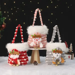 Bolsas de regalo de Navidad con Papá Noel y Muñeco de nieve, borde de piel sintética