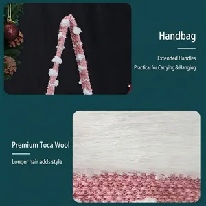 Christmas gift bag with long knitted handle and soft faux fur detail