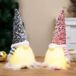 Christmas Faceless Gnome Rudolph Doll Decoration with LED Light Sequin Hat Plush Toy Festive Home Table Ornament