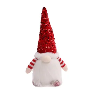Christmas gnome plush doll with red sequin hat and LED glowing warm light decor