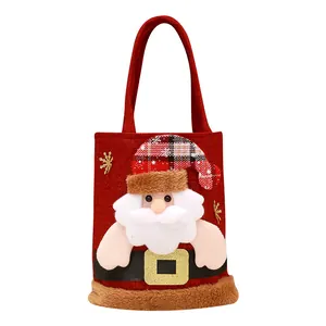 Bolsa de regalo de Navidad de arpillera roja con aplique de Papá Noel en 3D.