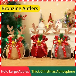 Kerst Rendiergewei Cadeautas Stof Snoepzakje Voor Kerstavond Feest Thuis Tafel Decoratieve Appel Verpakkingstas