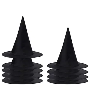 Halloween Noir Tissu Oxford Chapeau de Sorcière Pointu Chapeau de Sorcier Pour Fête Cosplay Mascarade Performance Costume Accessoires