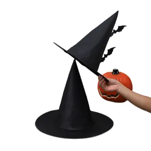 Chapeau de sorcière classique en tissu Oxford noir avec chauve-souris pour Halloween