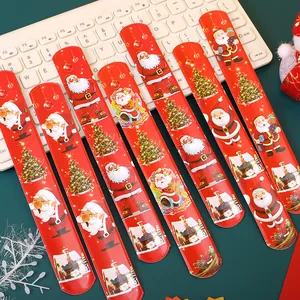 Weihnachten Schnapparmband Rot Weihnachtsmann Schneemann Rentier Cartoon Druck Klaparmbänder Urlaub Party Favors Kinder Spielzeug Geschenk