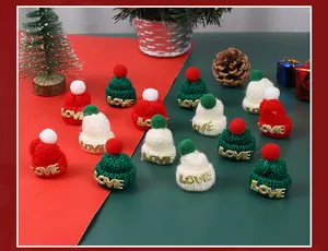 Mini Christmas knitted hats in red white and green with gold LOVE text detail for decor