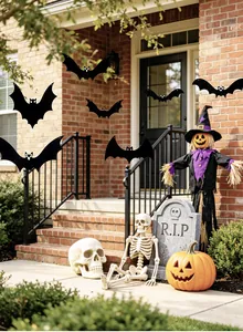 Decoraciones de murciélagos negros colgantes para Halloween en exterior y jardín