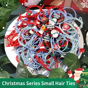 Cartoon Christmas Hair Ties Elastic Rubber Bands Santa Snowman Elk Resin Hair Accessories For Little Girls Holiday Gift Decoration