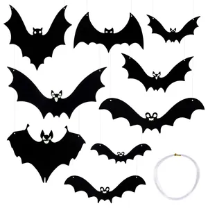 Decoración Colgante de Murciélago Negro de Plástico para Halloween Colgante de Murciélago Espeluznante con Ojos Luminosos