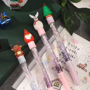 Set of 4 creative Christmas quicksand gel pens featuring festive holiday cartoon toppers