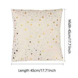 Housse de coussin décorative de Noël avec motif d'étoiles dorées, taille 45x45cm