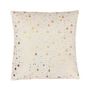 Housse de coussin blanche de Noël avec motif d'étoiles dorées gaufrées