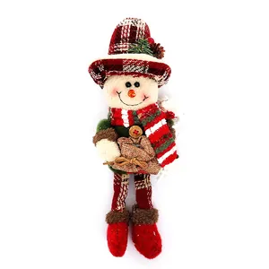 Simpático muñeco de nieve de peluche para árbol de Navidad con gorro y bufanda de cuadros