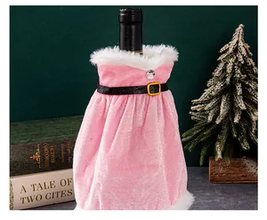 Pink velvet Christmas wine bottle dress with white fur trim and belt