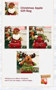 Drie verschillende stijlen cartoon kerstfiguren weergegeven op cadeauzakjes
