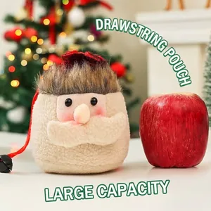 Pochette de Noël festive en peluche avec cordon pour bonbons et friandises de vacances