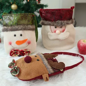Handmade plush Christmas gift bags featuring Snowman, Santa and Reindeer designs for candy
