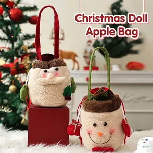 Plush Christmas drawstring gift bags featuring cute Santa Claus and Snowman doll designs