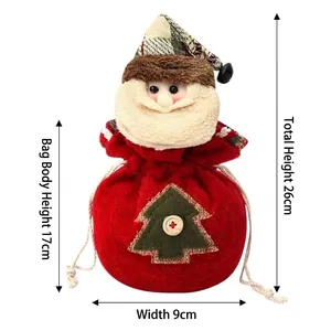 Sacchetto regalo di Babbo Natale in peluche rosso con cordoncino e altezza 26cm.