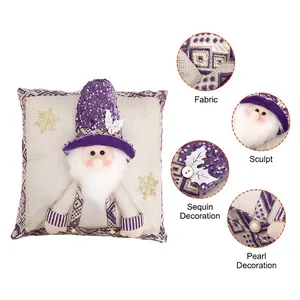 Feestelijke kerstkussenhoes met gnome, paarse pailletten en zachte stoffen details