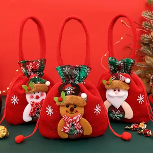 Christmas Gift Bags Santa Claus Snowman Reindeer Plush Doll Apple Bags Kids Candy Gift Pouches Xmas Eve Party Favor Bags Cloth Drawstring Bags