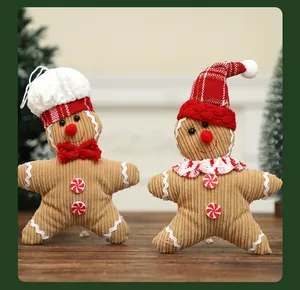 Two cute corduroy gingerbread man plush dolls ornaments for Christmas tree decor