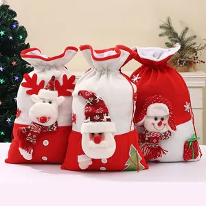 Große Gestrickte Weihnachtsgeschenktüte Kordelzug Süßigkeitenbeutel Mit 3D Weihnachtsmann Schneemann Elch Dekor Für Party Dekoration
