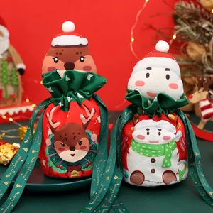 Festive Christmas reindeer and snowman velvet drawstring gift bags for candy and toys