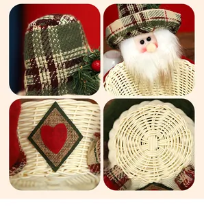 Detailed views of handmade Santa Christmas candy basket with woven texture and heart