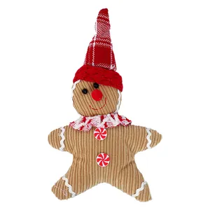 Christmas gingerbread man plush ornament in corduroy for festive tree decoration