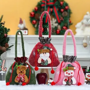 Set of plush Christmas gift bags with Santa Reindeer and Snowman designs