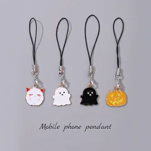 Halloween Christmas Alloy Cartoon Ghost Pumpkin Cat Charms For DIY Phone Lanyard Keychain Pendants Gift Accessory Decor