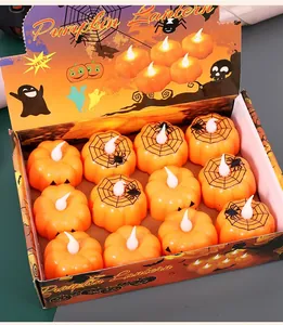 Box of 12 decorative Halloween pumpkin LED electronic tea lights for party decor