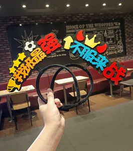 Detailed view of sports meet cheering headbands with playful foam character decorations.