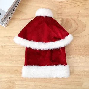 Copribottiglia di vino natalizio in velluto rosso con bordo in peluche bianco decorativo